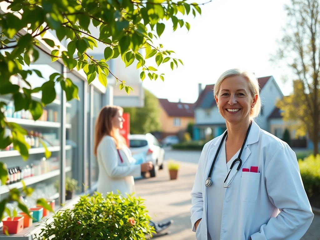 Ilustracja przedstawiająca kolejkę pacjentów przed budynkiem przychodni, symbolizująca kolejki do specjalistów w Zawidowie.
